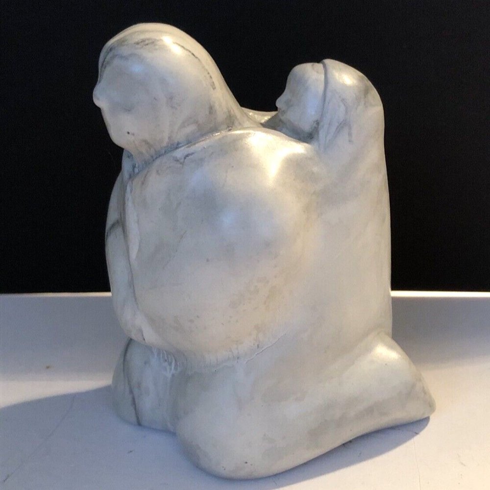 WE WOLF Signed ESKIMO MOTHER CHILD SCULPTURE STATUE